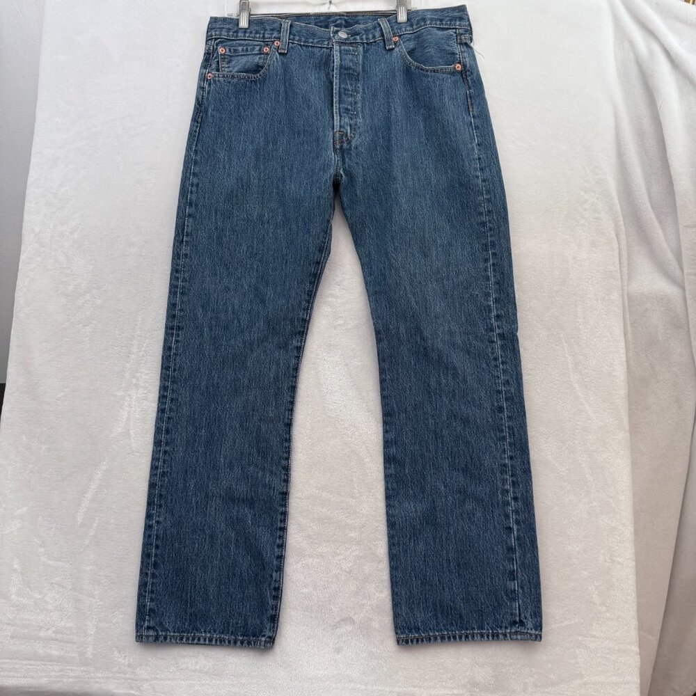 Levis 501 Jeans Mens 36x32 (34x29) Blue Straight Leg Button Fly - Picture 1 of 12